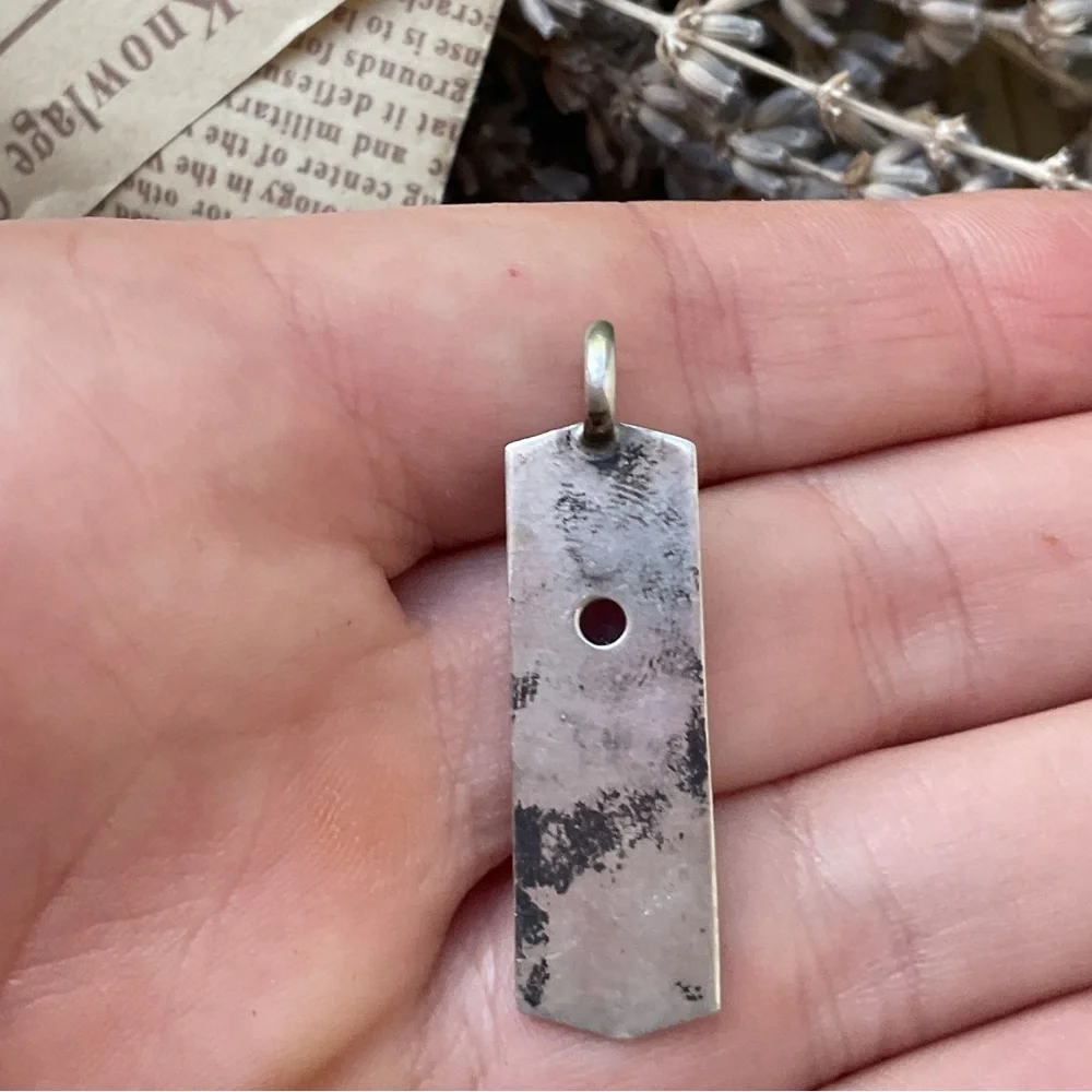 Vintage Sterling Silver Amethyst Cabochon Bar Pendant Southwestern Style